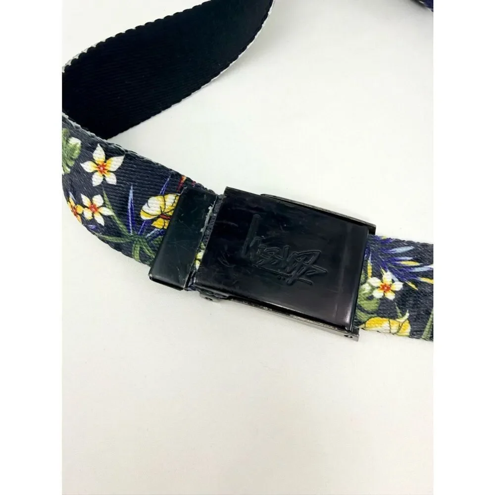 Stussy Navy Blue Yellow Tropical Floral Adjustable Nylon Unisex Belt